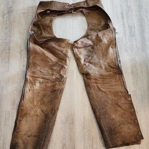 Vintage Men's Brown Leather Motorcycle Chaps